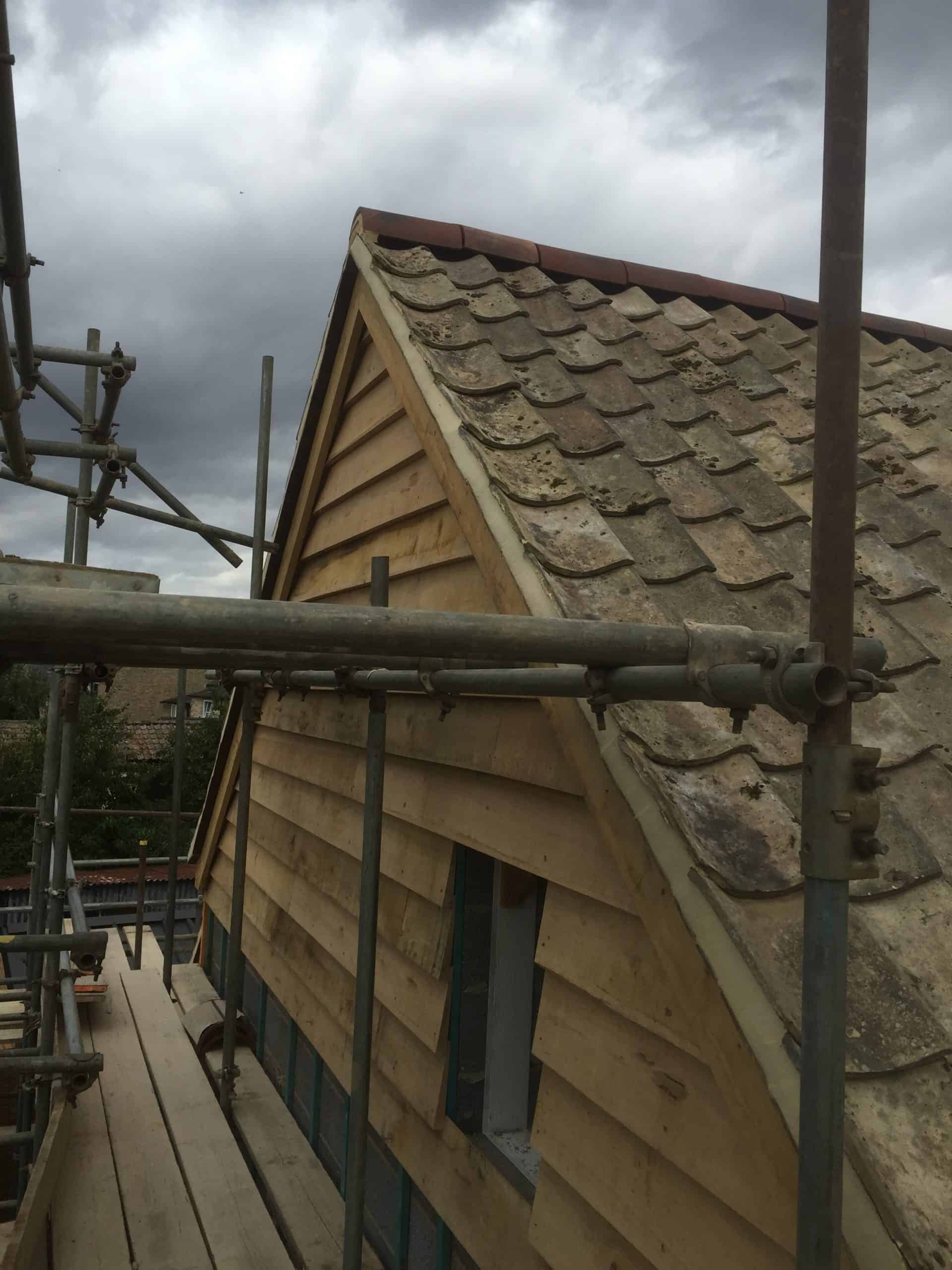 Scaffolding on wood building Side